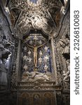 Small photo of April 23, 2023. Scenic view of the crucifix at the Cappella del Santissimo Crocifisso nailed to the Tree of Jesse in the interior of La Cattedrale di Santa Maria Nuova in Monreale, Sicily.