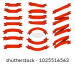 red flat vector ribbons banners ... | Shutterstock .eps vector #1025516563