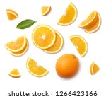 A set of slised orange isolated on white background. Top view.