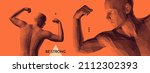 champion raising both hands in... | Shutterstock .eps vector #2112302393