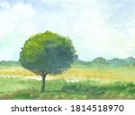 watercolor landscape with tree  ... | Shutterstock . vector #1814518970