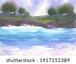 watercolor landscape with trees ... | Shutterstock . vector #1917252389