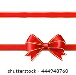 red ribbon bow with gold on... | Shutterstock .eps vector #444948760