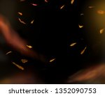 Golden Falling Leaves. Autumn  with Maple Red, Orange, Yellow Bright Swirl. Isolated Leaf on Black Background for Artwork Design 