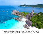 Aerial view of the Similan Islands, Andaman Sea, natural blue waters, tropical sea of Thailand. the beautiful scenery of the island is impressive.