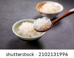 Small photo of Shirataki rice (Konjac) - japanese food.Healthy japanese diet. Gluten free and carbs free KETO food. Traditional oriental style, close up.