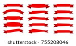 red ribbon. flat vector ribbons ... | Shutterstock .eps vector #755208046