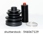 Small photo of Spare parts for cars. Set to replace the CV boot - CV boot the lube and clamp to swage on a light background.