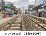 Small photo of ADDIS ABABA, ETHIOPIA - APRIL 4, 2019: View of the Lem Hotel station of the Light Rail in Addis Ababa, Ethiopia