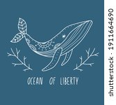 ocean of liberty. line art... | Shutterstock .eps vector #1911664690
