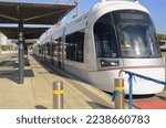 Small photo of Bat Yam, ISRAEL. December 2022 Gush Dan Light Rail. White subway. Red line: Bat Yam, Jaffa, Tel Aviv, Petah Tikva. Speed ​​train.