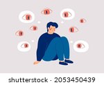 sad man surrounded by giant... | Shutterstock .eps vector #2053450439