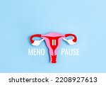 Small photo of Paper application of the uterus from colored cardboard and word Menopause on blue background. Women's health, gynecology and reproductive system concept. Top view, copy space