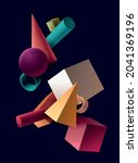 3d geometric shapes. realistic... | Shutterstock .eps vector #2041369196