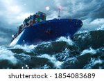 Container Ship On Stormy Seas  