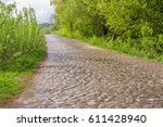 Old cobblestone road after spring rain, central Ukraine