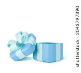 3d blue open gift box standing... | Shutterstock .eps vector #2043797390