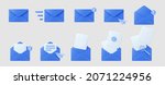 3d blue mail envelope icon set... | Shutterstock .eps vector #2071224956