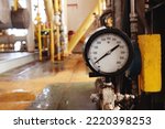   Pressure gauge  in industrial plant, Oil and gas pressure gauge in factory for industry concept.                             