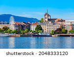 Small photo of Geneva city panoramic view. Geneva or Geneve is the second most populous city in Switzerland, located on Lake Geneva.