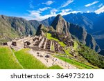 View of the Lost Incan City of Machu Picchu near Cusco, Peru. Machu Picchu is a Peruvian Historical Sanctuary and a UNESCO World Heritage Site. Machu Picchu is  located in the Cusco Region in Peru.