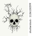 vector skull with branches | Shutterstock .eps vector #1136130599