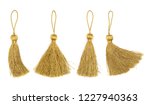 Set of golden silk tassels isolated on white background for creating graphic concepts