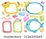 set of cartoon animals frame in ... | Shutterstock .eps vector #2136334369