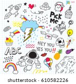 set of colorful doodle on paper ... | Shutterstock .eps vector #610582226