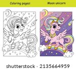 cute unicorn princess flying in ... | Shutterstock .eps vector #2135664959