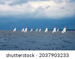 Many Sailboats In The Open Sea. ...