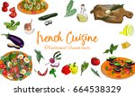 hand drawn french cuisine... | Shutterstock .eps vector #664538329