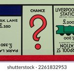 Small photo of United Kingdom - Jan 31 2023; A Take a Chance Card square on a UK Monopoly Board