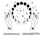 mystical moon phases and woman... | Shutterstock .eps vector #2063680790