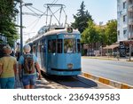 Small photo of ANTALYA, TURKEY - JULY 07, 2018: Historical nostalgic tram (Nostalji tramvay hatti). Long heritage tram line 4.7 km opened in 1999 with ex-Nuremberg tramcars 1950-60s. Trams runs from Antalya Museum.