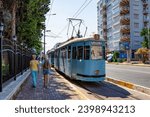 Small photo of ANTALYA, TURKEY - JULY 07, 2018: Historical nostalgic tram (Nostalji tramvay hatti). Long heritage tram line 4.7 km opened in 1999 with ex-Nuremberg tramcars 1950-60s. Trams runs from Antalya Museum.