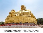Big golden statue of Buddha in Qianfo Shan, also called mountain of the one thousand buddha, Jinan, Shandong Province, China
