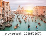 Venice, Italy. Canal Grande with many boats seen from above