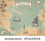 Vintage Vector Pirate Map With...