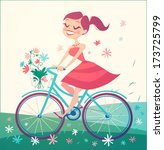 Girl Is Riding Bike On Spring...