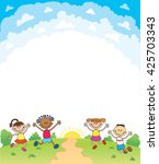 kids happy jumping certificate... | Shutterstock .eps vector #425703343