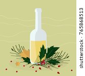 bottle with eggnog and... | Shutterstock .eps vector #765868513