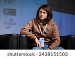 Small photo of Yuliya Mykytenko, UAV reconnaissance commander at the International Forum "Protection and Respect. The Role of Women in Achieving Peace in Ukraine" by Arm Women Now project. Kyiv - 31 January,2024