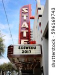 Small photo of AUSTIN, TEXAS - MAR 8, 2017: SXSW South by Southwest Annual music, film, and interactive conference and festival in Austin, Texas. Paramount theater with SXSW advertisement