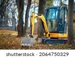Small photo of Minsk, Belarus. Oct 2019. JCB 8018 CTS mini excavator. Mini digger parked, excavation work outdoors.