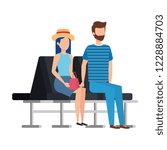 young couple with suitcase in... | Shutterstock .eps vector #1228884703