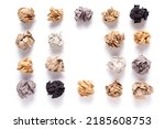 Crumpled paper balls at isolated white background. Inspiration creative idea concept