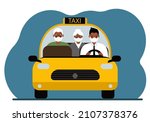 yellow taxi car. a man in a... | Shutterstock .eps vector #2107378376