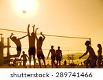 Silhouette Of Beach Volleyball...