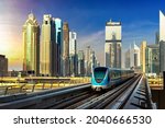 Dubai metro railway in a summer day in Dubai, United Arab Emirates